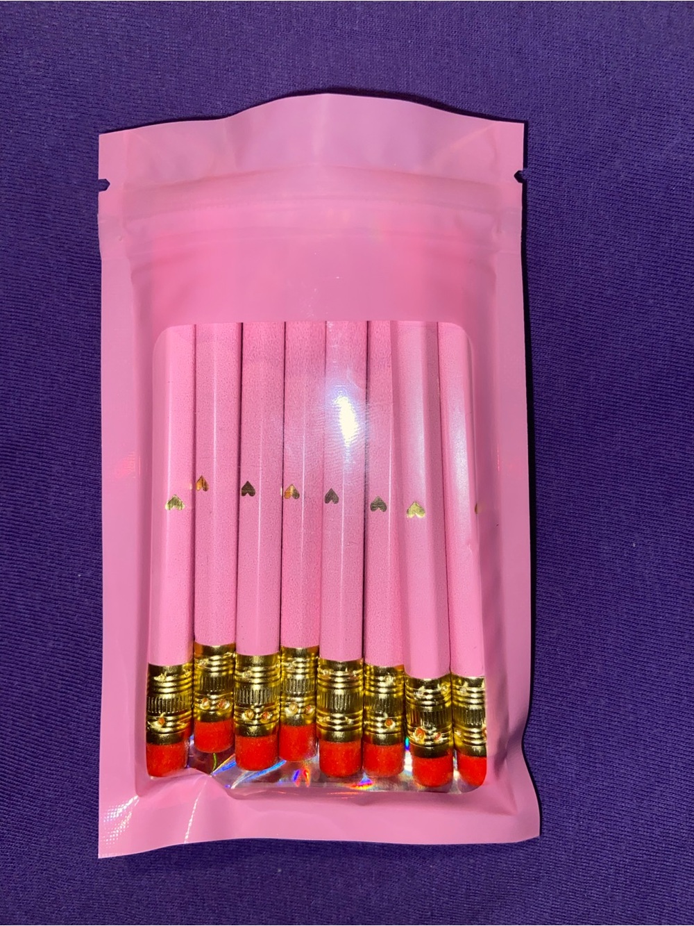 10 Pink Party Pencil Set with Gold Accents
